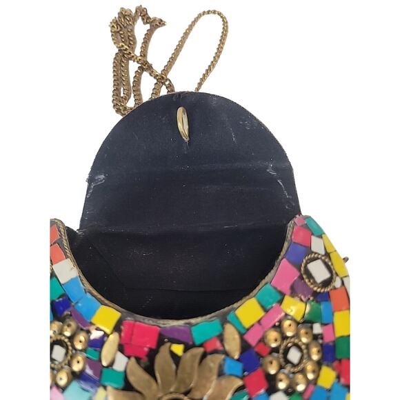 Vtg Himalayan Handmade Tibetan Mosaic Inlay Boho Clutch Evening Bag Multicolor - Picture 11 of 14
